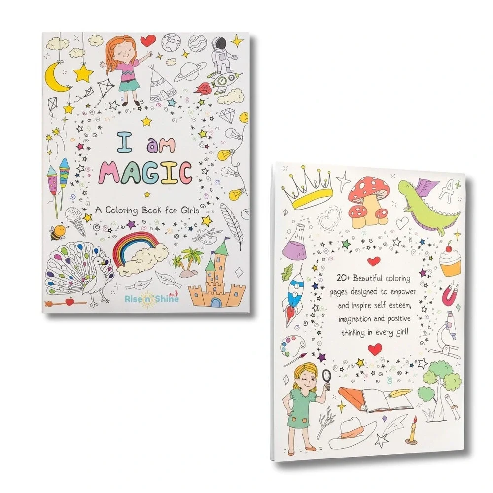 Girls Travel Activity Set - Affirmation Coloring Book, Pencils & Drawstring Bag
